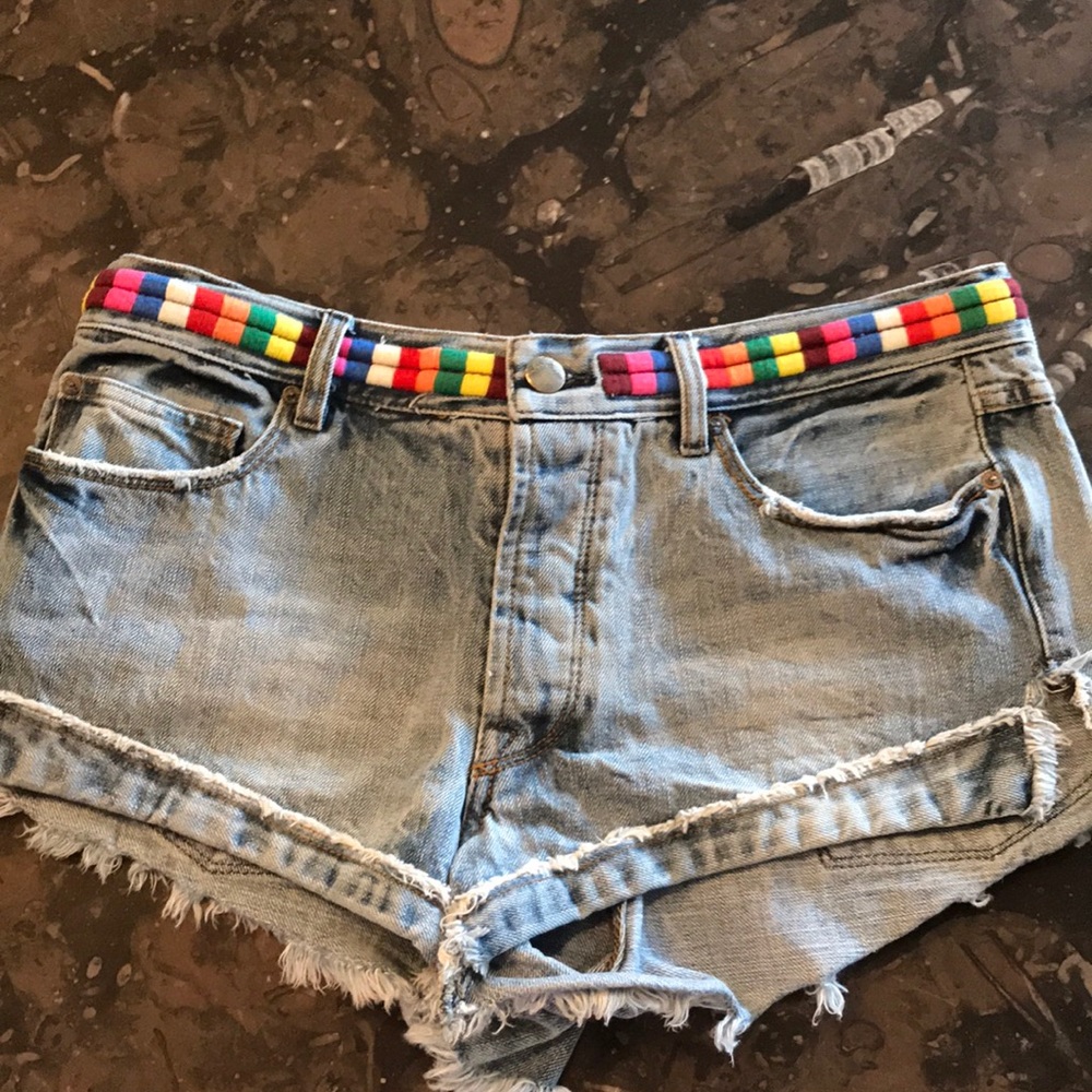 Free People Embroidered ripped Denim Shorts